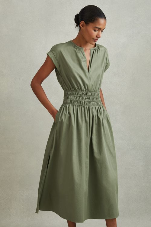 Lena - Green Cotton Ruched...