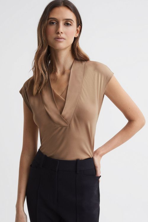 Bonnie - Camel Layered V-Neck...