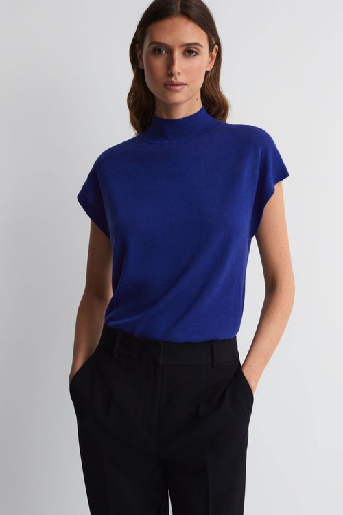 Clara - Blue Wool Funnel Neck...