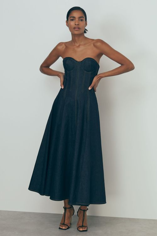 Atelier Strapless Denim Midi...