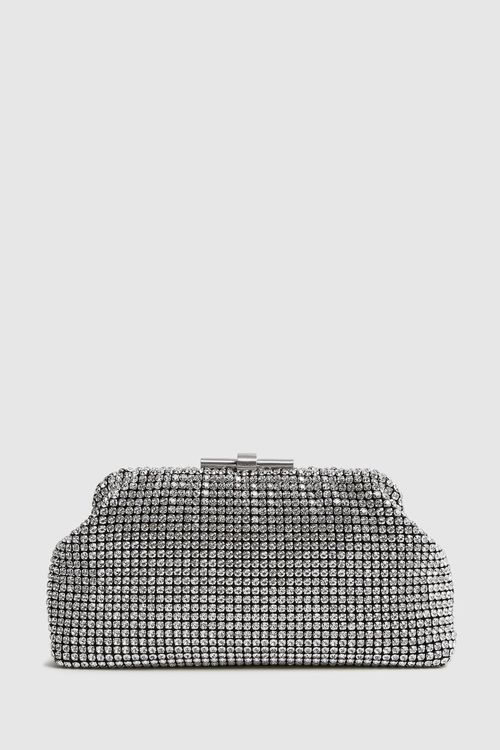 Reiss Ellena - Raffia Pouch Clutch Bag in Black