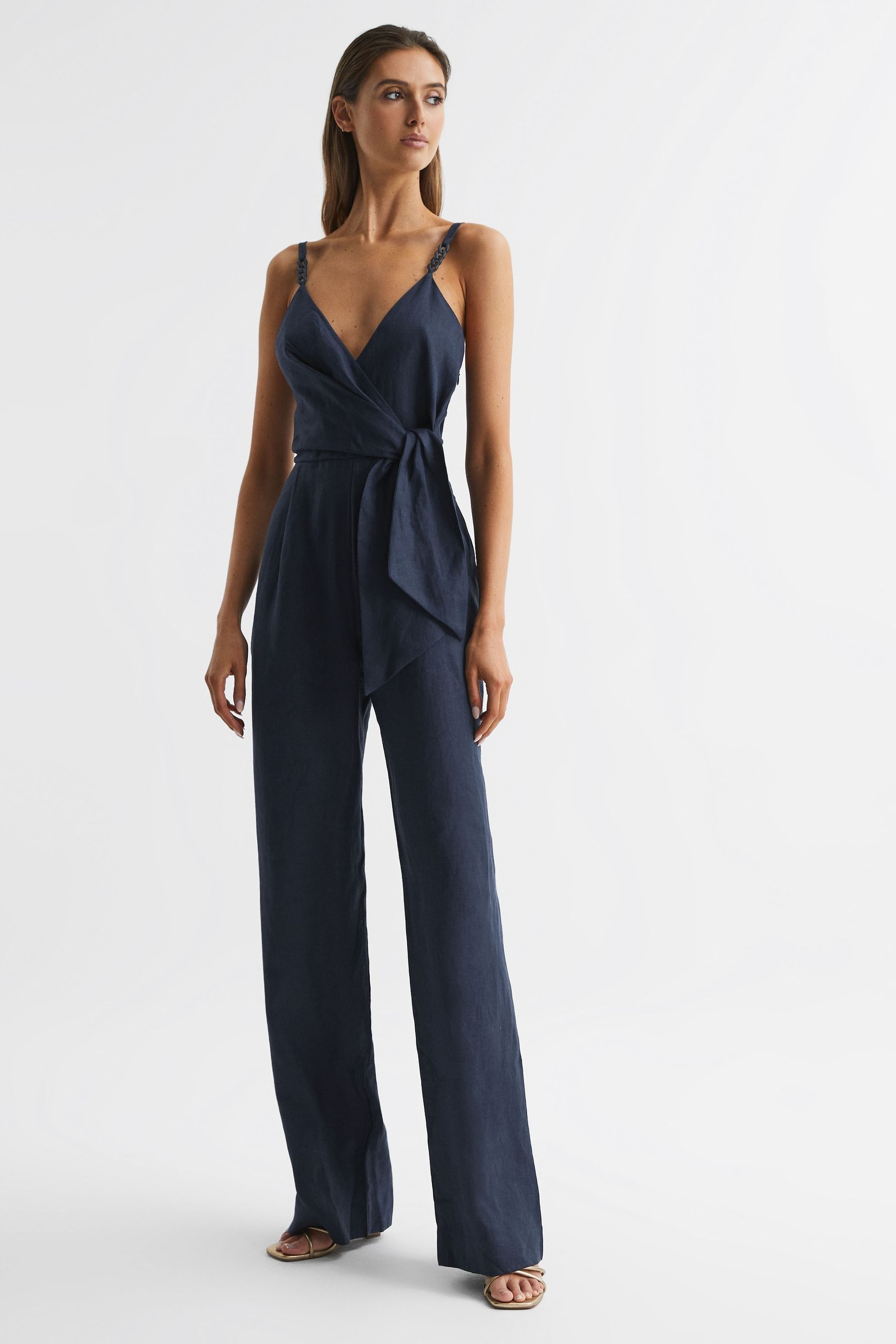 Reiss Dina Tuxedo Front Jumpsuit in Navy Womens Size 4