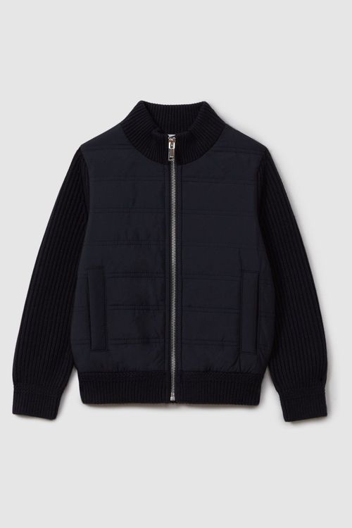 Reiss Airforce Blue Amos Junior Hybrid Zip-Through Quilted jacket