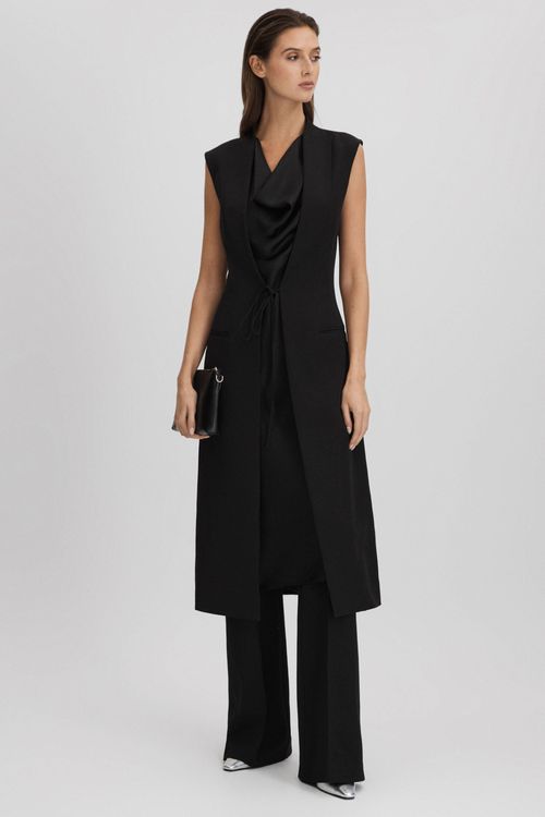 Halston Cowl Neck Wrap Midi...