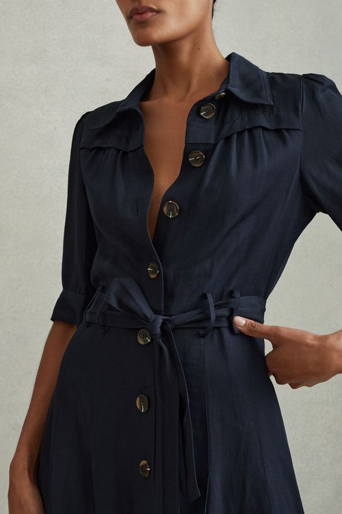 Malika - Navy Petite Belted...