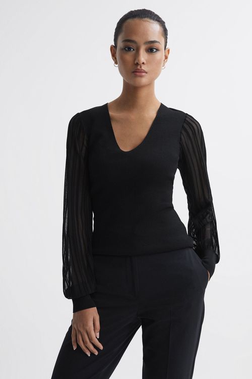 Brooklyn - Black Sheer Sleeve...