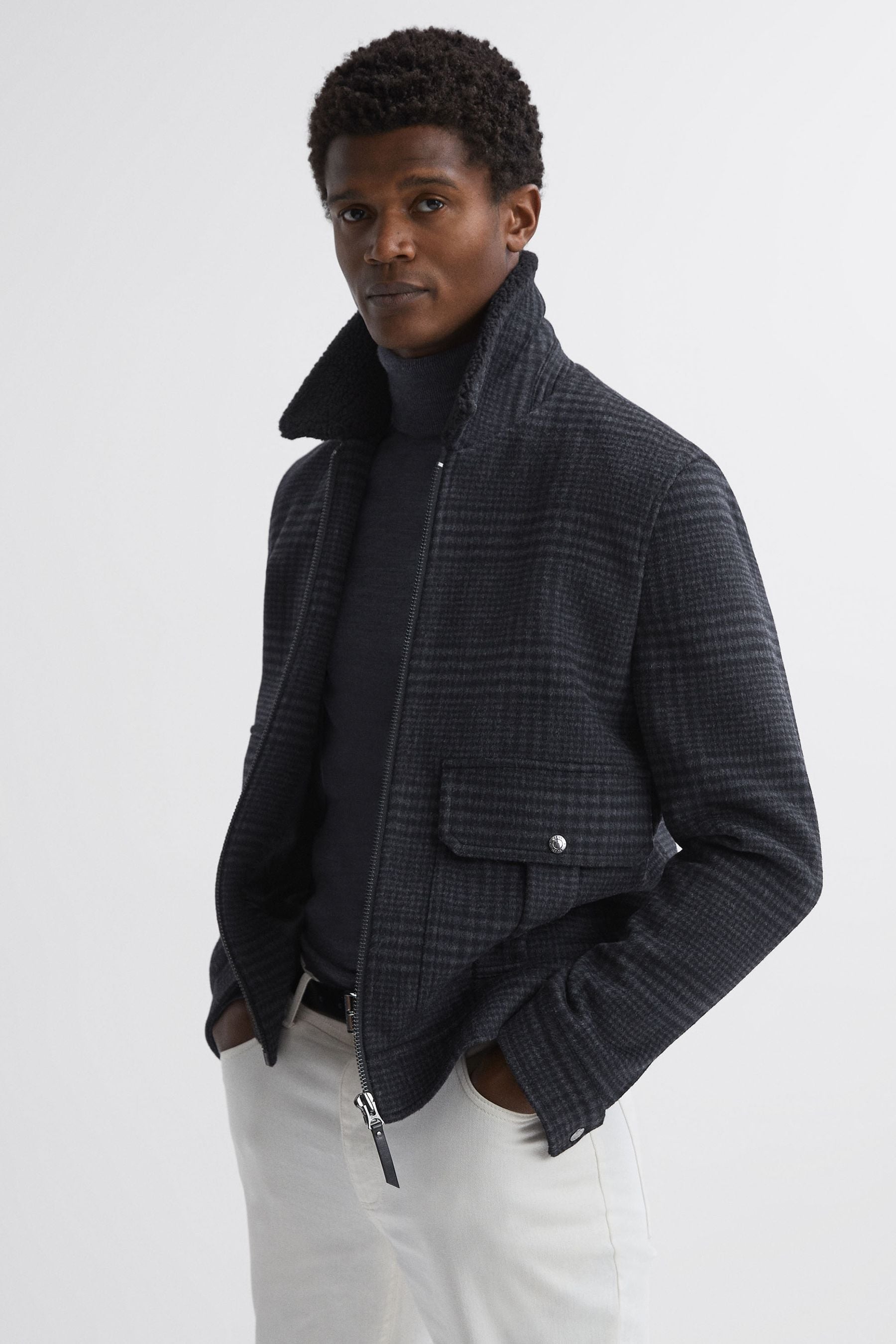 Reiss aila faux fur jacket navy shop