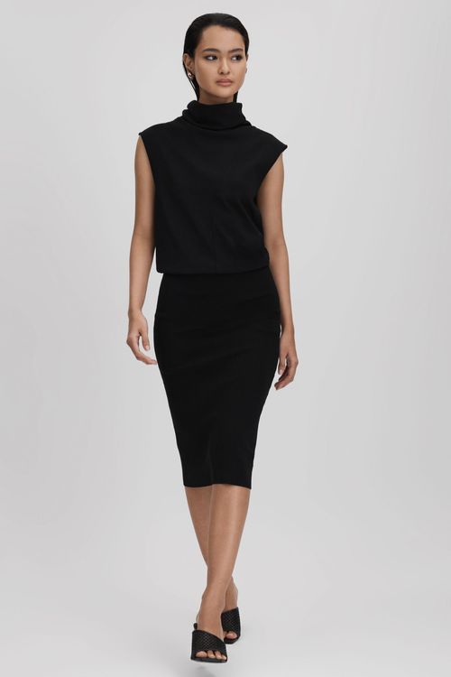 Cici - Black Roll Neck Draped...