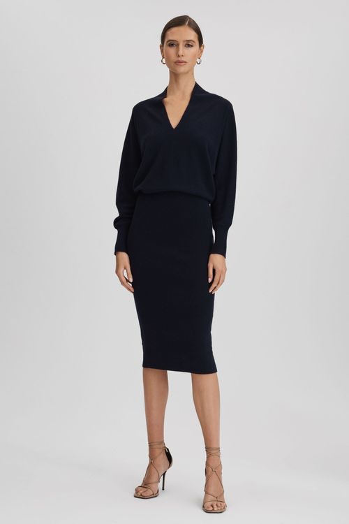 Sally - Navy Wool Blend Midi...