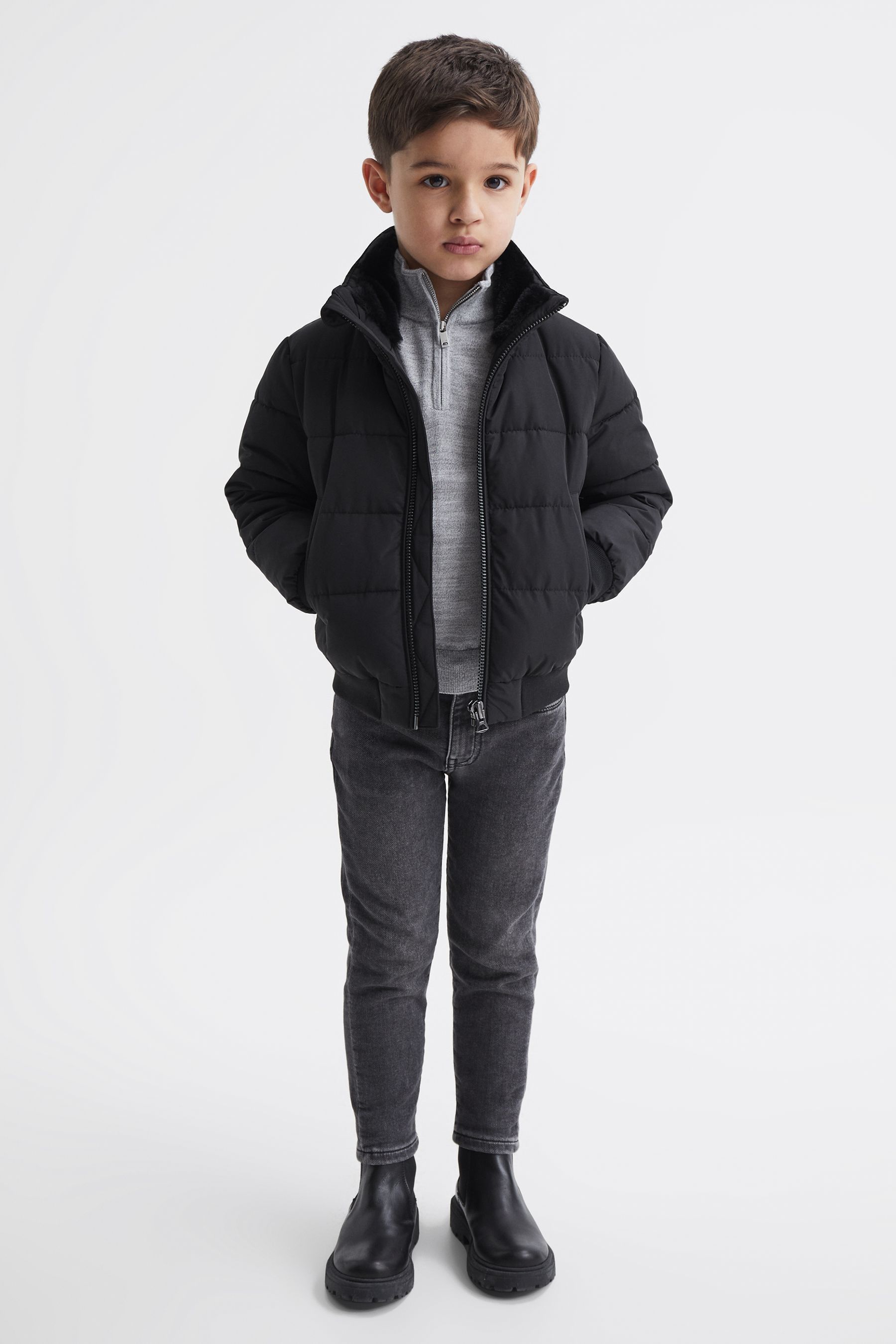 Reiss aila faux 2025 fur jacket navy
