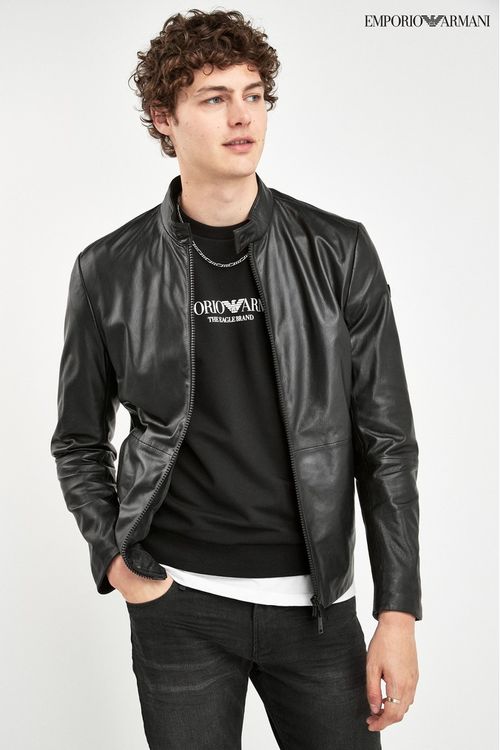 hun warm radar Mens Emporio Armani Leather Jacket - Black | Compare | Union Square  Aberdeen Shopping Centre