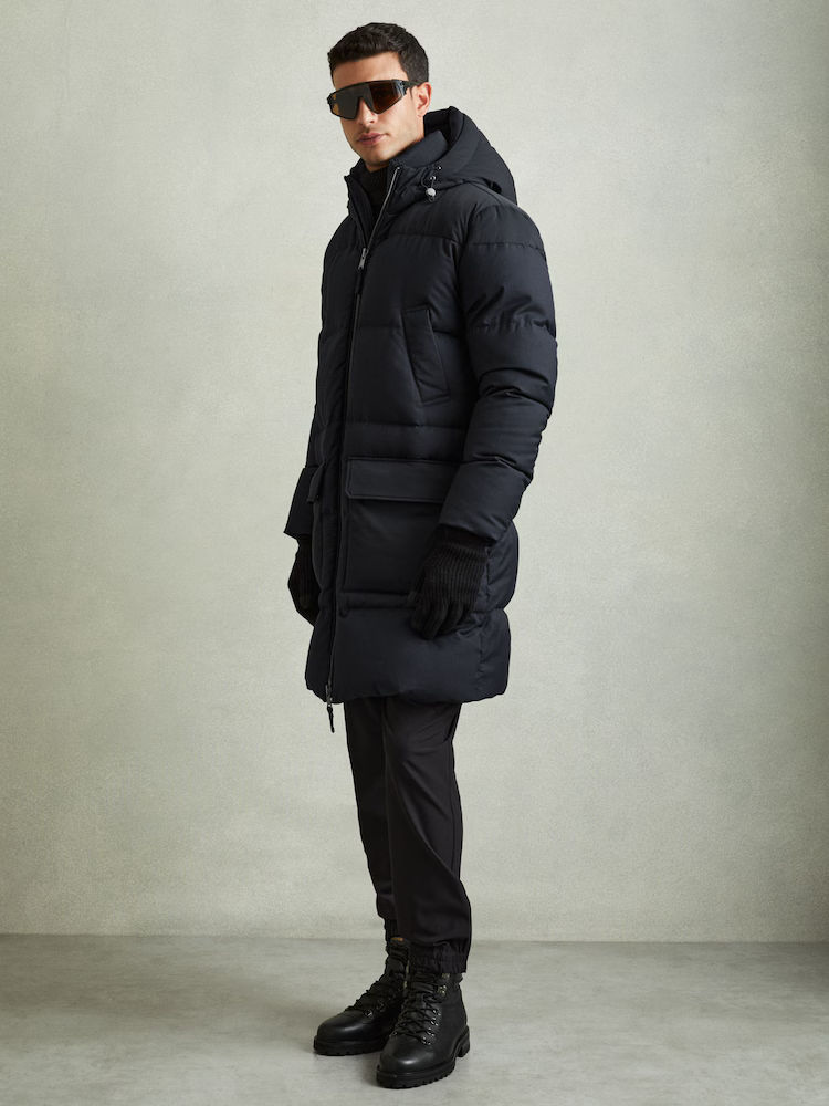 StadiumQuilted Longline Puffer Jacket in Navy