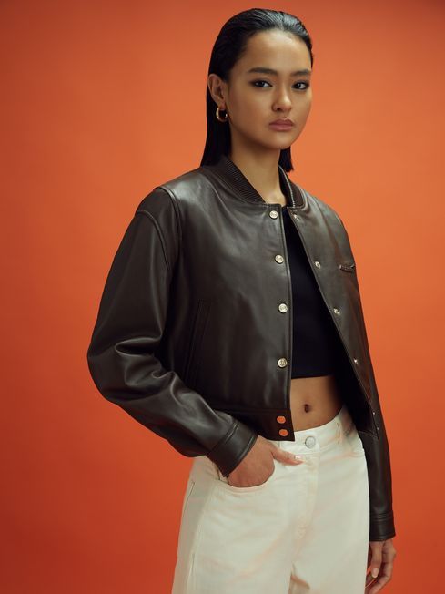 MCLAREN F1 CROPPED LEATHER BOMBER JACKET