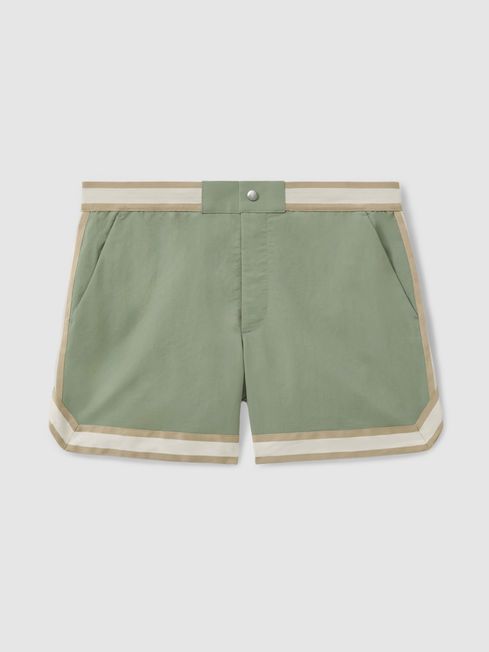 Baller - Sage Green - Che Contrast Stripe Elasticated Waist Swim Shorts