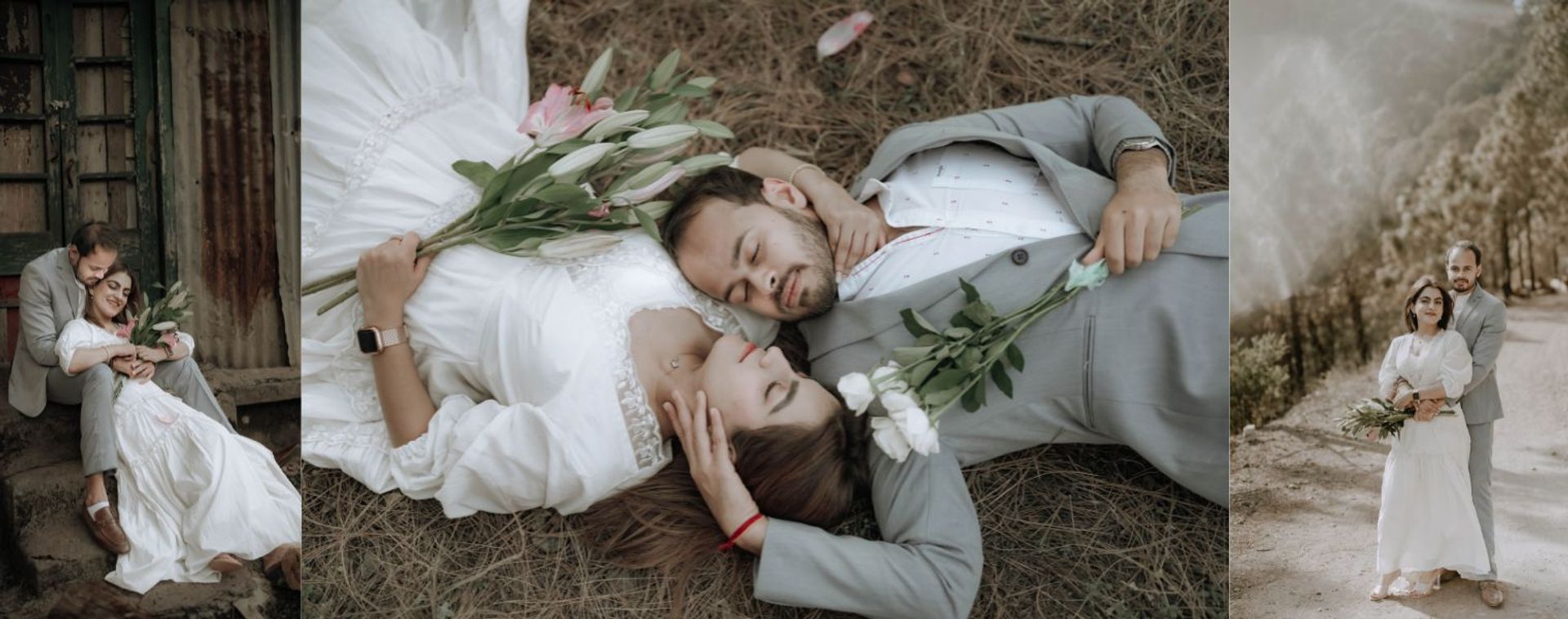 Couple photographed outdoors during a pre-wedding session