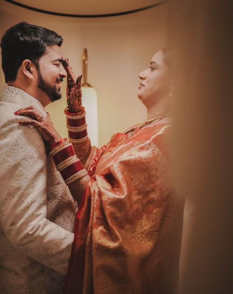 Couple during a creative pre-wedding photography session
