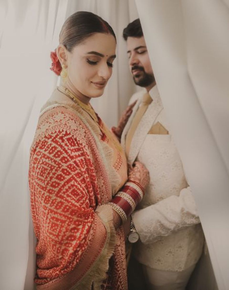 Couple during a creative pre-wedding photography session