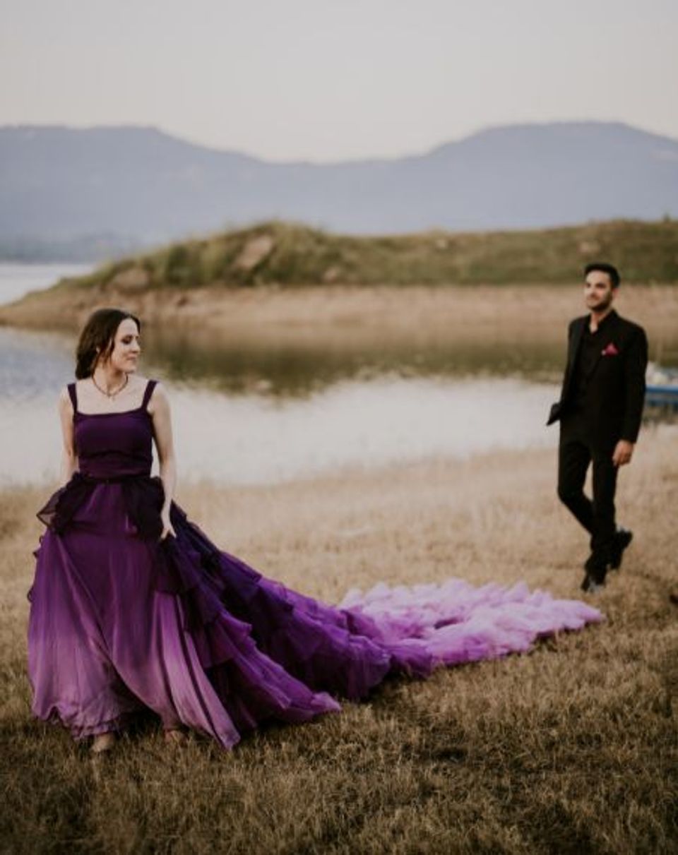 Couple during a creative pre-wedding photography session
