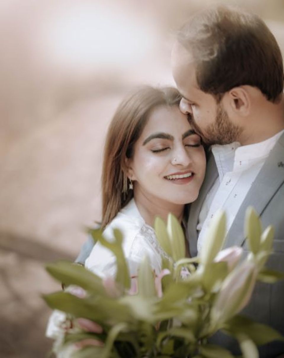 Couple during a creative pre-wedding photography session