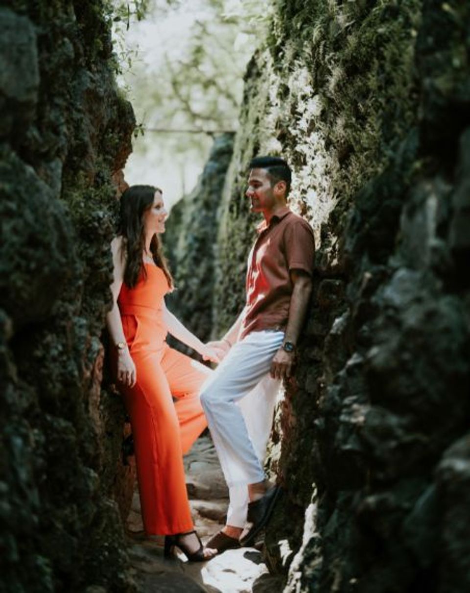 Couple during a creative pre-wedding photography session