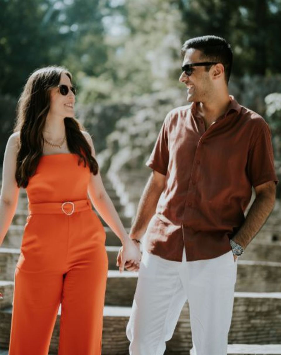 Couple during a creative pre-wedding photography session