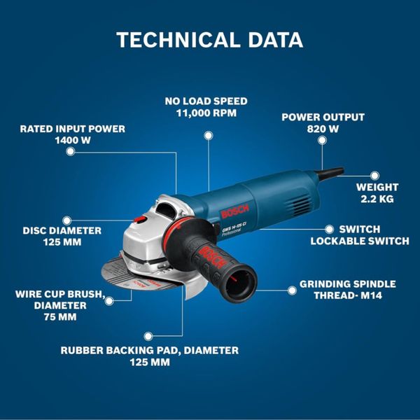 Bosch GWS 14-125 CI Heavy Duty Corded Electric Angle Grinder - Image 1
