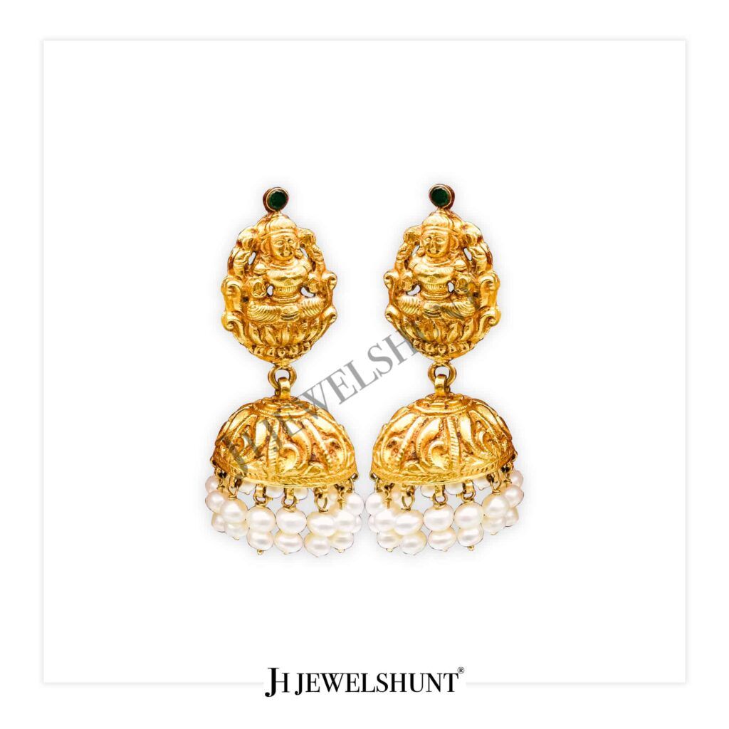 Laxmi Devi Studs With Handmade Nakashi Jhumka With Rice Pearls
