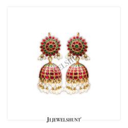 Lotus Flower Kundan Studs With Kundan Jhumka With Rice Pearls