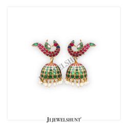 Kundan Peacock Studs With Kundan Jhumka With Rice Pearls