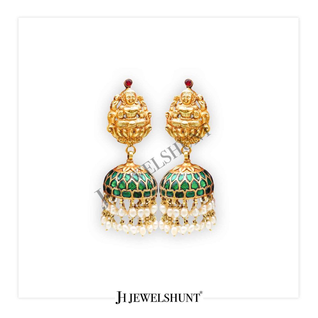 Nakashi Lakshmi Studs With Kundan Jhumkas With Rice Pearls