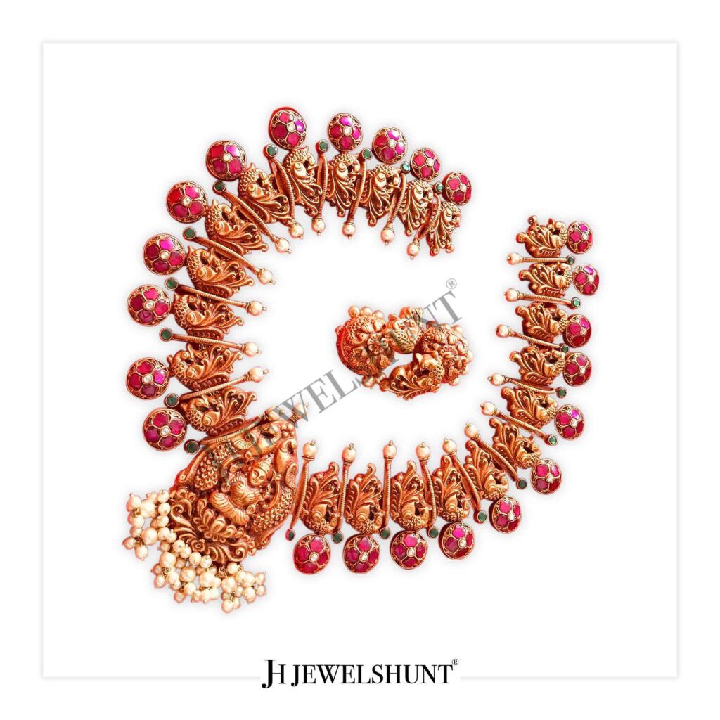 Nakashi Laxmi Devi Pendant With Nakashi Peacock With Kundan Necklace