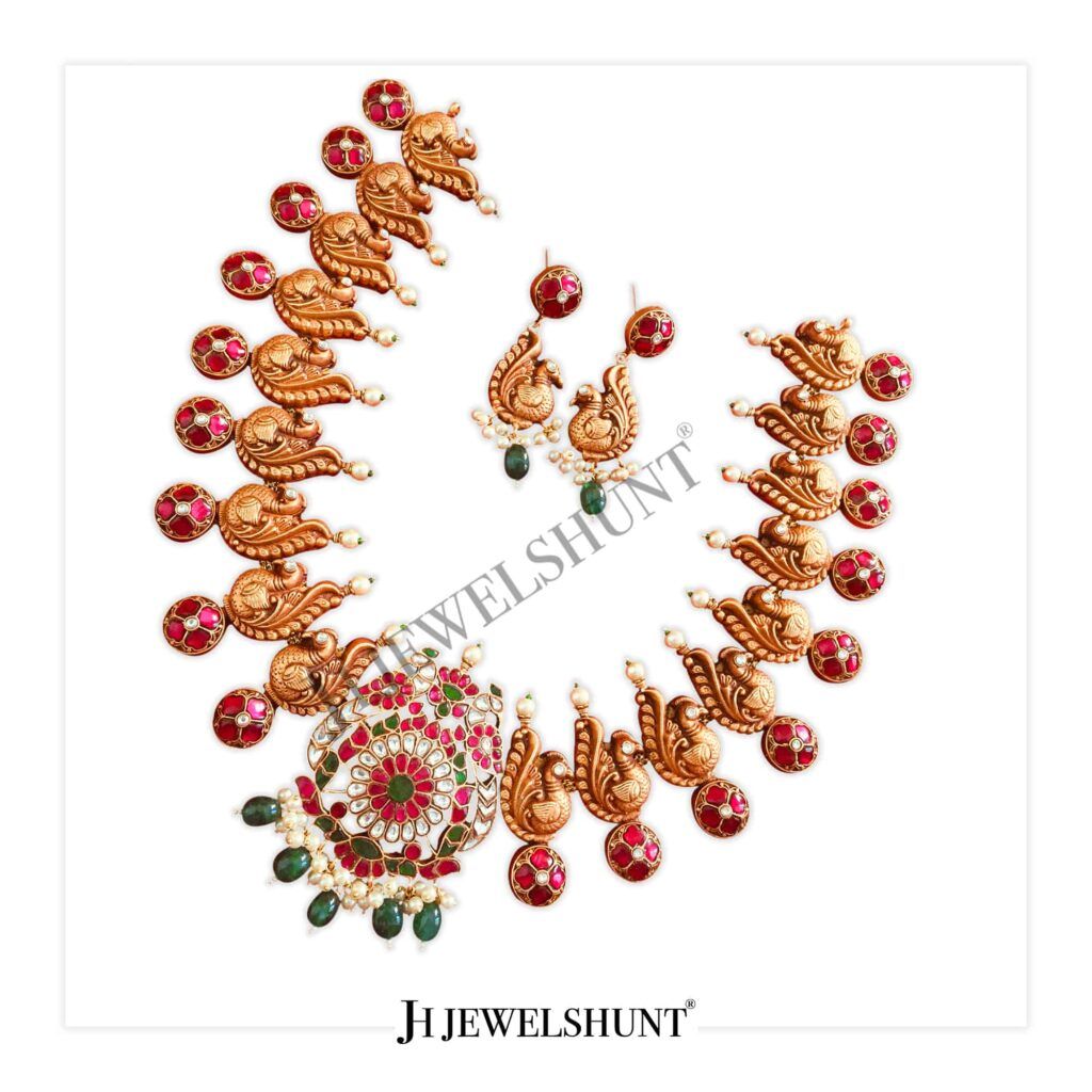 Peacock Pendant with Nakashi Peacock Kundan Necklace