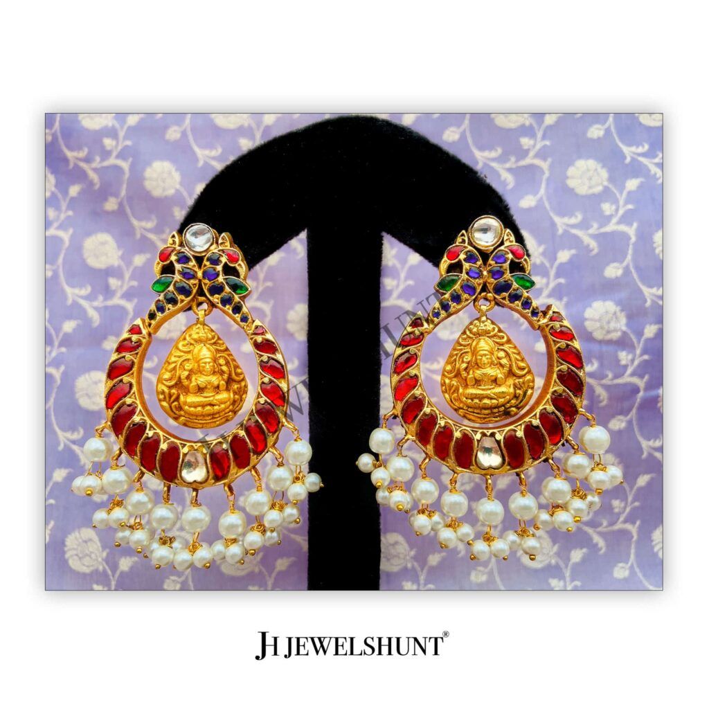 Laxmi Devi Studs with Kundan Moon Earrings With Freshwater Pearls