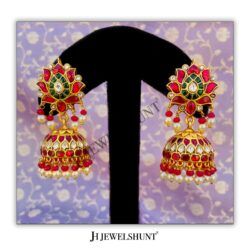 Lotus Kundan Studs With Kundan Jhumka With Ruby and Pearls