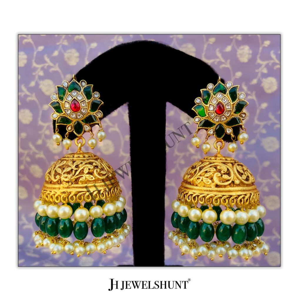 Lotus Kundan Studs With Nakashi Big Jhumkas