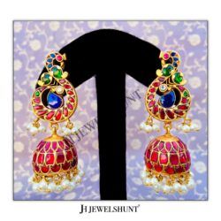 Peacock Studs With Kundan Jhumkas With Hanging Pearls