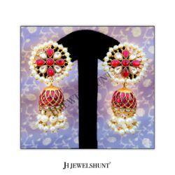 Flower Studs With Kundan Jhumka With Gold Plated