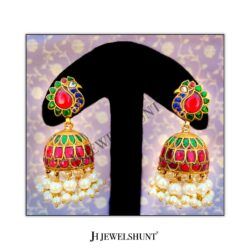 Peacock Studs With Kundan Jhumka With Gold Plated
