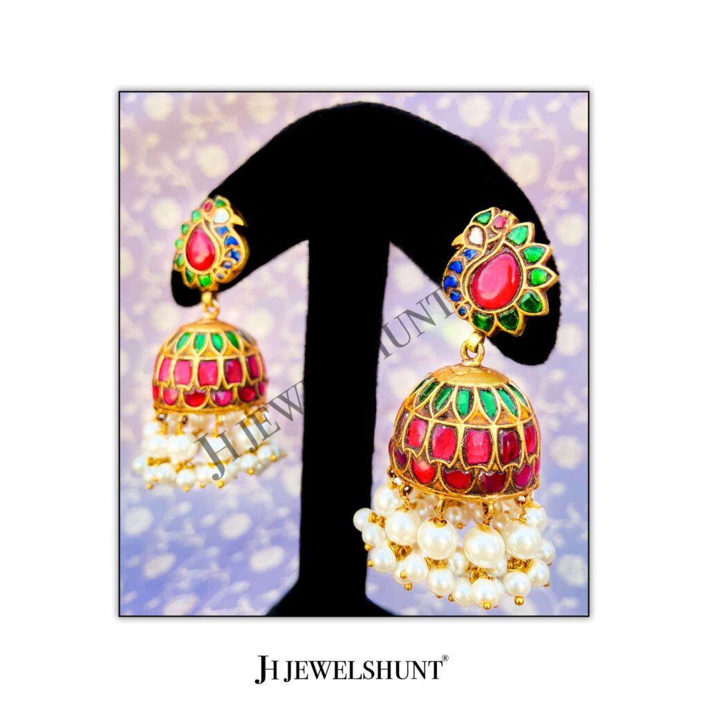 Peacock Studs With Kundan Jhumka With Gold Plated - Image 2