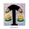 Lotus Kundan Studs With Nakashi Jhumkas With Hanging Green Beads and Pearls
