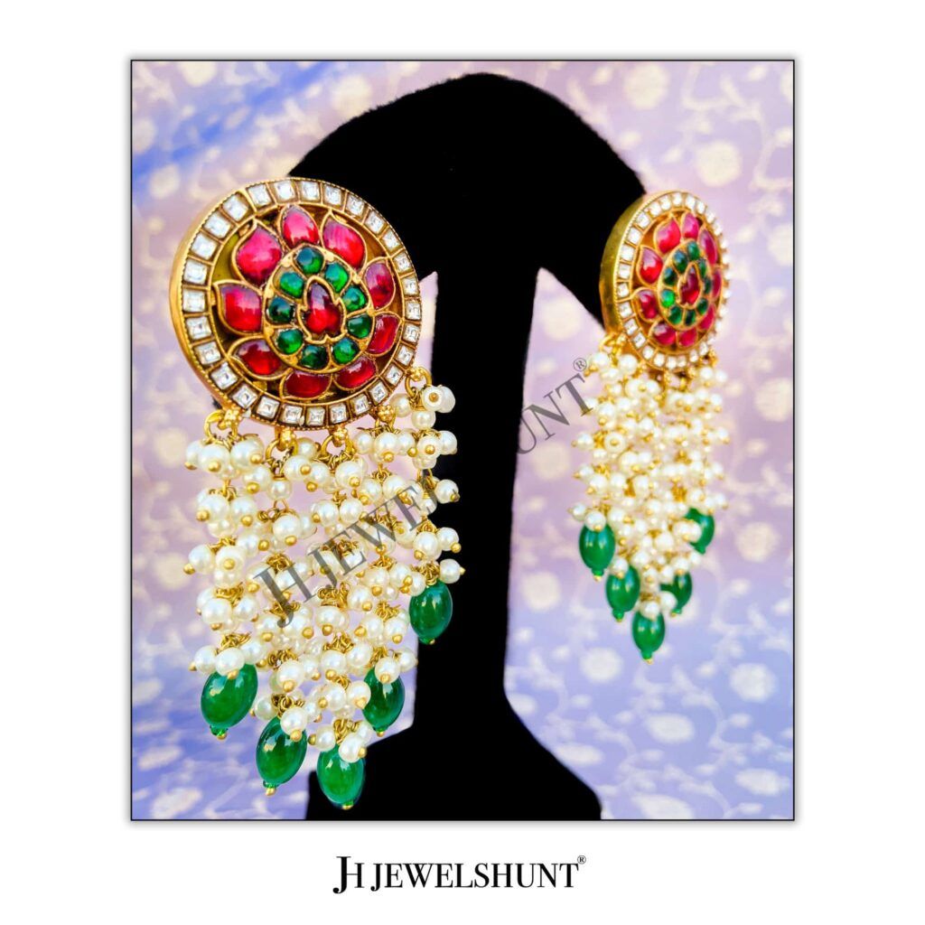 Lotus Round Studs With fresh Water Pearls - Image 2
