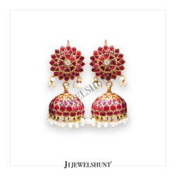 Lotus Flower Kundan Studs With Kundan Jhumka With Rice Pearls