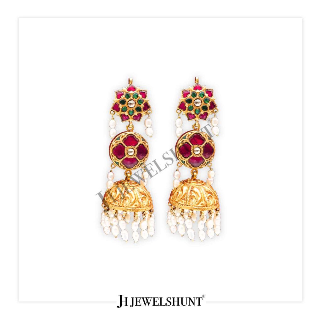 3 Layer Kundan Nakashi Earring With Rice Pearls