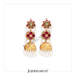 3 Layer Kundan Nakashi Earring With Rice Pearls