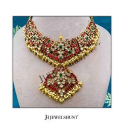 Kundan Bridal Necklace With Golden Silver Balls With Freshwater Pearls With Micron Gold Plated With Earrings With Jhumka