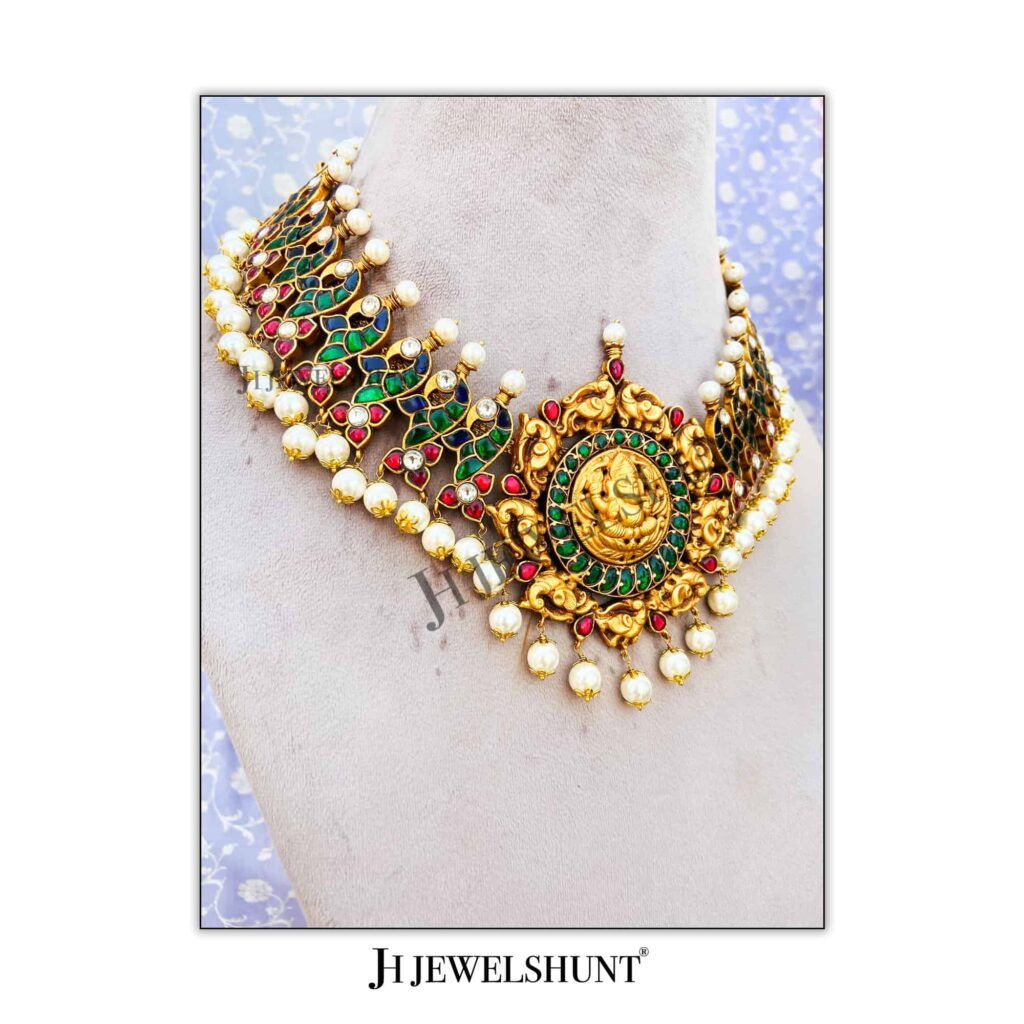Nakashi Ganesha Pendant With Kundan Peacock With Freshwater Pearls - Image 2