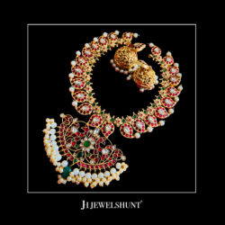 Exclusive Ruby Colour Peacock pendant with Kundan Mango Mala