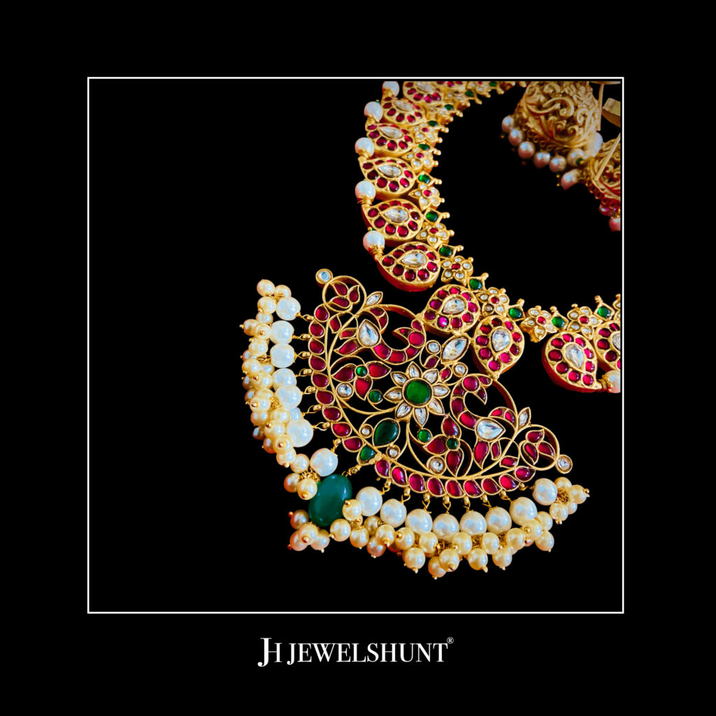 Exclusive Ruby Colour Peacock pendant with Kundan Mango Mala - Image 2