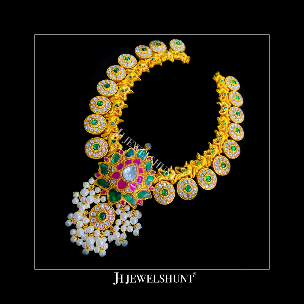 Exquisite Kundan Peacock Lotus Necklace Set - Image 2