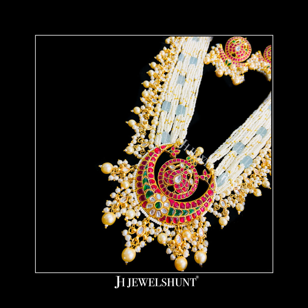 Peacock Multicolour Pendant With Beads Mala Set - Image 2